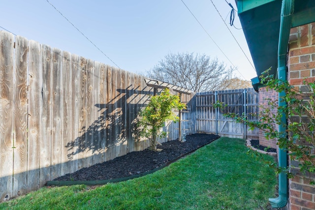 view of yard with a fenced backyard