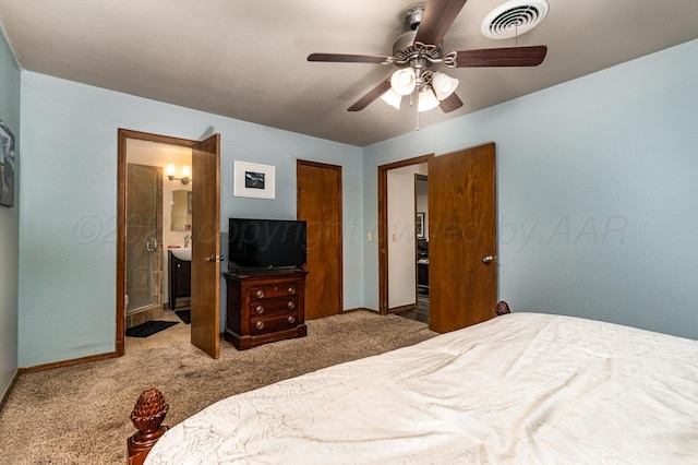 7503 Elmhurst Dr, Amarillo, TX 79121 - carpeted bedroom featuring ensuite bathroom, ceiling fan, and a closet