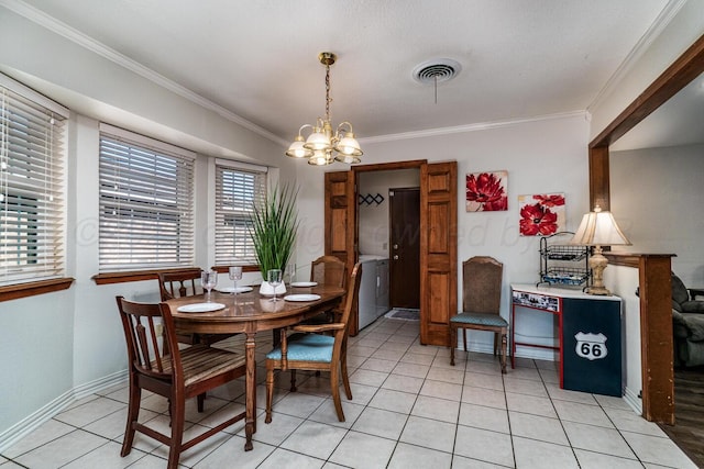 7503 Elmhurst Dr, Amarillo, TX 79121 - dining space featuring crown molding, a chandelier, and light tile patterned floors