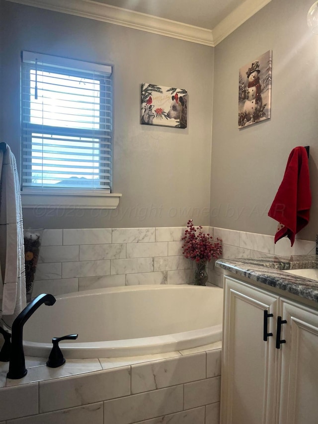 1712 NE 6th St, Dumas, TX 79020 - bathroom featuring vanity, a bath, and crown molding