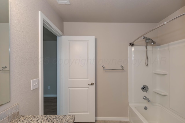 full bath with shower / bathing tub combination