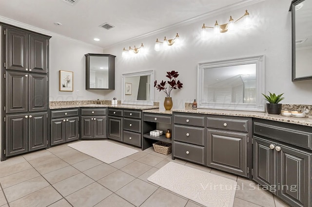 7715 Tarrytown Ave, Amarillo, TX 79121 - full bathroom featuring crown molding, tile patterned floors, and vanity