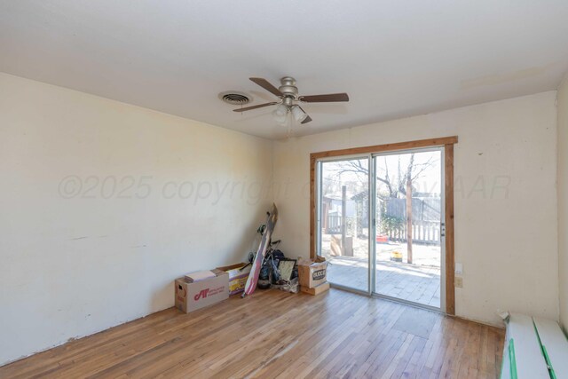 505 N Grace St, Stratford, TX 79084 - empty room featuring a ceiling fan and light wood finished floors