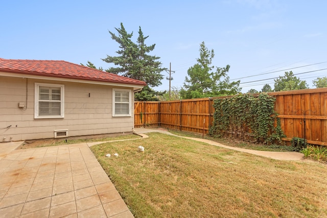 view of yard featuring a fenced backyard and a patio area