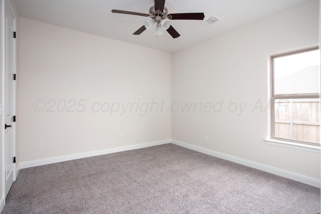 9407 Kori Dr, Amarillo, TX 79119 - carpeted spare room featuring ceiling fan, baseboards, and visible vents