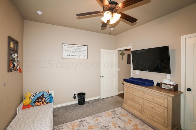 18150 19th St, Amarillo, TX 79124 - bedroom with light carpet, baseboards, and a ceiling fan