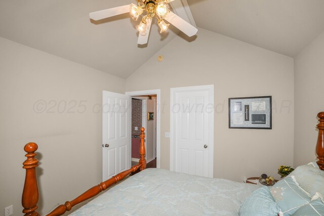 5809 Foxcroft Dr, Amarillo, TX 79109 - bedroom with ceiling fan and high vaulted ceiling