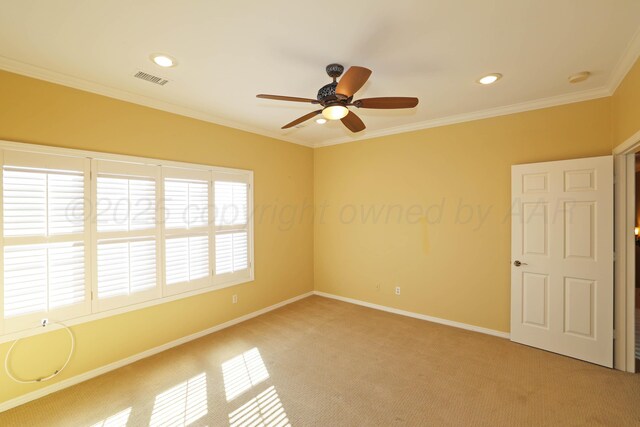 18 Didrickson Ln, Amarillo, TX 79124 - spare room featuring ceiling fan, light carpet, ornamental molding, a smoke detector, and recessed lighting