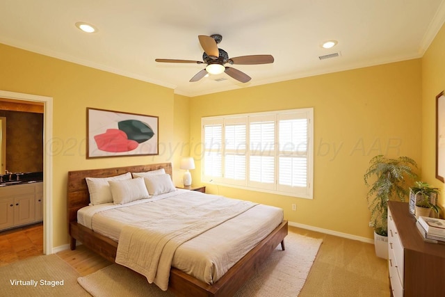18 Didrickson Ln, Amarillo, TX 79124 - bedroom featuring ornamental molding, recessed lighting, and a ceiling fan