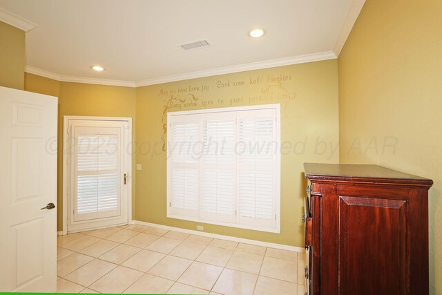 18 Didrickson Ln, Amarillo, TX 79124 - doorway with ornamental molding, plenty of natural light, recessed lighting, and light tile patterned flooring
