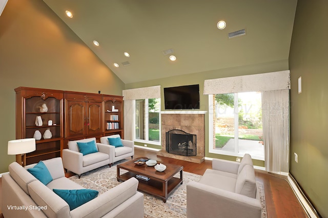 18 Didrickson Ln, Amarillo, TX 79124 - living area with light wood finished floors, recessed lighting, a fireplace, and high vaulted ceiling