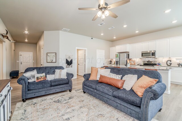 1706 Morningside Ave, Amarillo, TX 79118 - living area with light wood-style flooring, recessed lighting, and ceiling fan