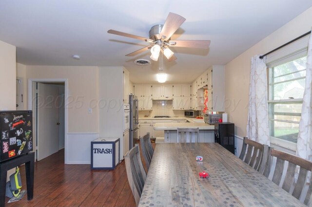 6102 Calumet Rd, Amarillo, TX 79106 - dining space featuring a ceiling fan and dark wood-style floors
