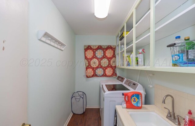 6102 Calumet Rd, Amarillo, TX 79106 - washroom with independent washer and dryer and dark wood-type flooring
