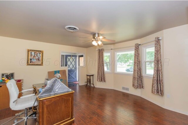 6102 Calumet Rd, Amarillo, TX 79106 - office area with a ceiling fan and dark wood-type flooring