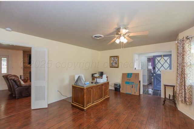 6102 Calumet Rd, Amarillo, TX 79106 - office area with ceiling fan and dark wood-style floors