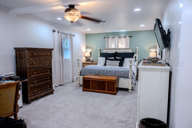 2211 N Aspen Dr, Pampa, TX 79065 - bedroom with carpet, recessed lighting, crown molding, and a ceiling fan