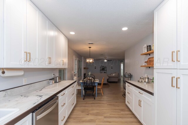 3301 Palmetto Trl, Amarillo, TX 79106 - kitchen featuring dishwasher, white cabinetry, light wood-type flooring, recessed lighting, and open shelves