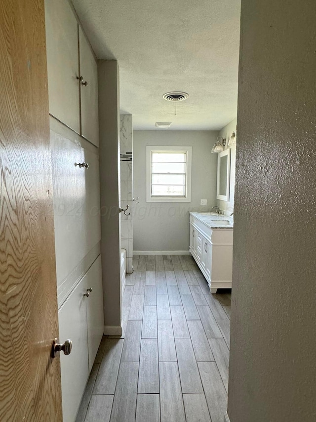 bathroom featuring vanity and wood-type flooring