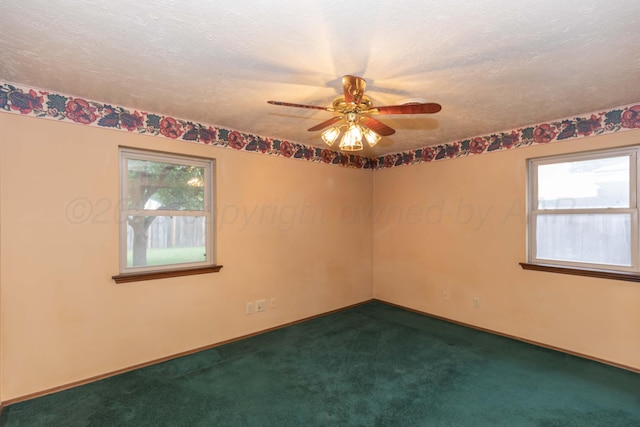 5025 S Fannin St, Amarillo, TX 79110 - unfurnished room with healthy amount of natural light, a ceiling fan, dark colored carpet, and a textured ceiling