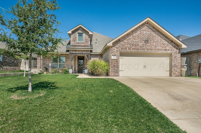 view of front of home featuring a garage and a front lawn