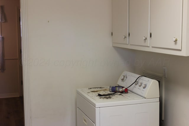 laundry room with washing machine and dryer and cabinets