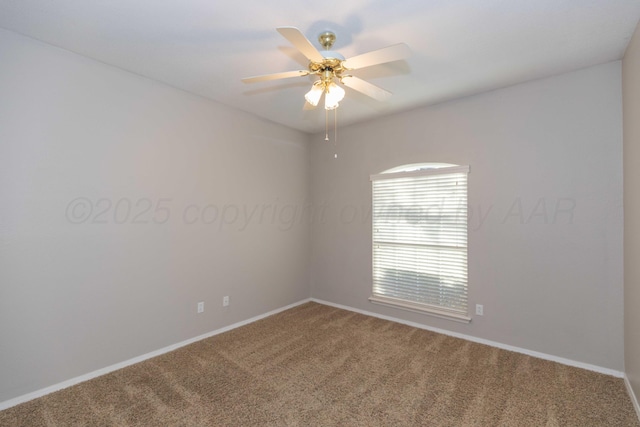 empty room with baseboards, a ceiling fan, and carpet floors