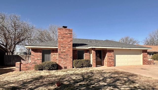 ranch-style house with an attached garage, driveway, and brick siding