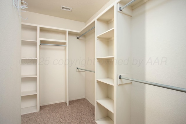 spacious closet featuring visible vents and carpet floors