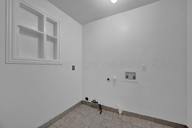 laundry room featuring hookup for a washing machine, hookup for a gas dryer, hookup for an electric dryer, laundry area, and baseboards