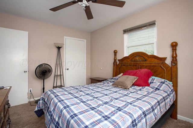 bedroom featuring carpet flooring and ceiling fan