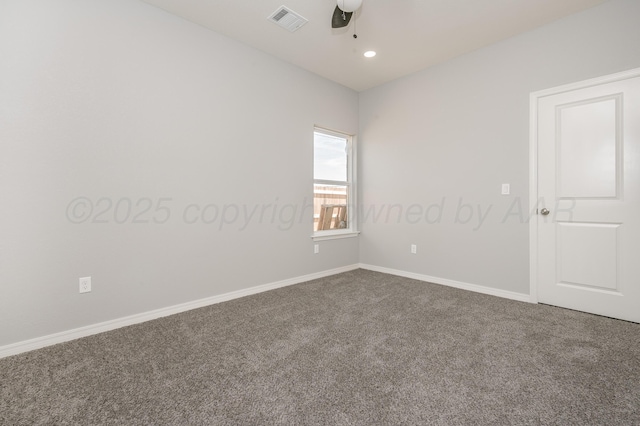 307 S Tennessee St, Amarillo, TX 79106 - carpeted empty room featuring a ceiling fan, baseboards, visible vents, and recessed lighting