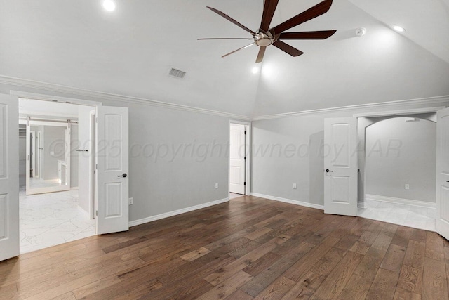 6501 Glenwood Dr, Amarillo, TX 79119 - interior space with lofted ceiling, baseboards, crown molding, and visible vents