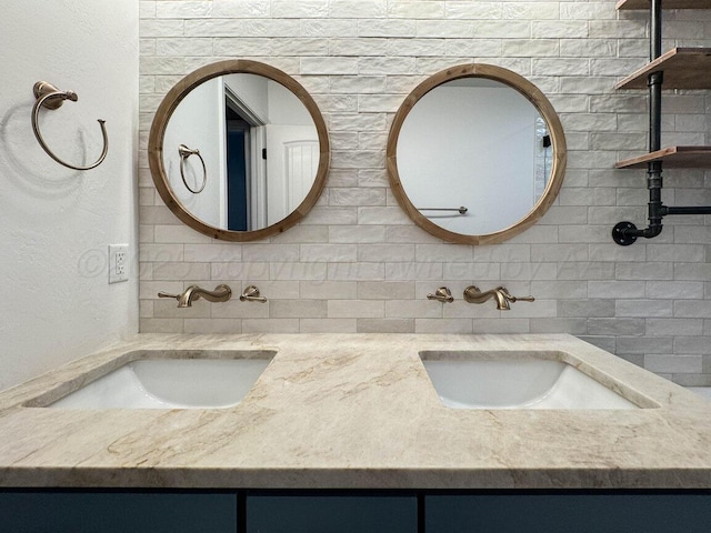 6501 Glenwood Dr, Amarillo, TX 79119 - bathroom featuring decorative backsplash, a sink, and double vanity