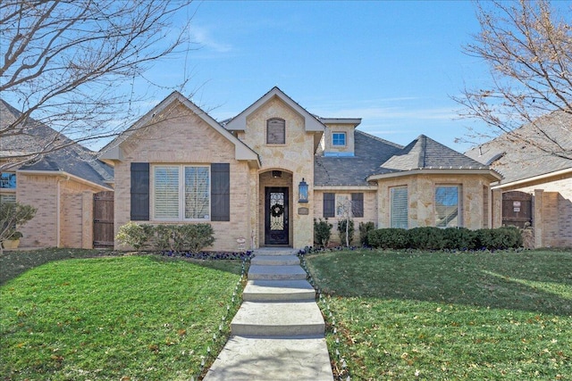 5708 Barrington Ct, Amarillo, TX 79119 - french country inspired facade featuring a front yard and stone siding