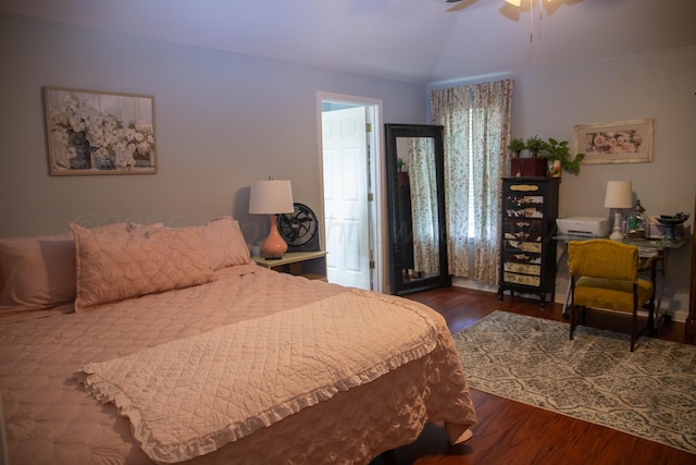 503 Maple Ave, Panhandle, TX 79068 - bedroom with wood finished floors, vaulted ceiling, and a ceiling fan