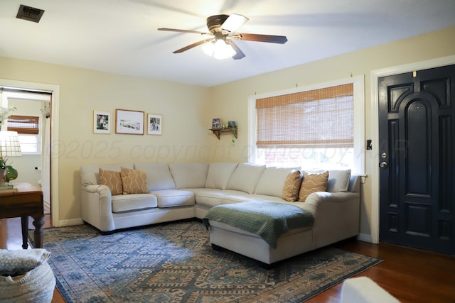 3603 S Lamar St, Amarillo, TX 79109 - living area with plenty of natural light, ceiling fan, and wood finished floors