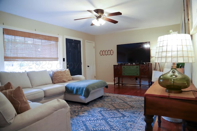 3603 S Lamar St, Amarillo, TX 79109 - living room featuring a ceiling fan and wood finished floors