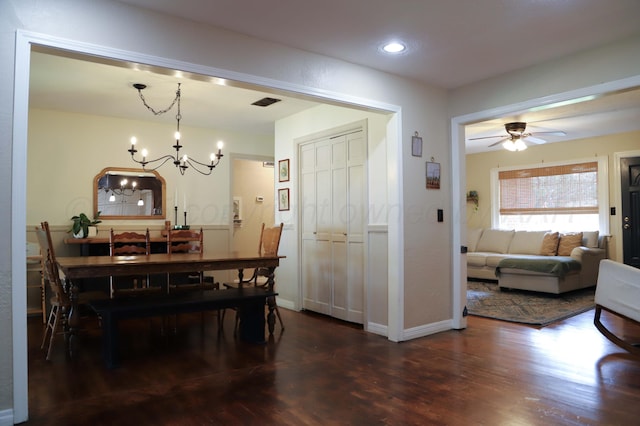 3603 S Lamar St, Amarillo, TX 79109 - dining space featuring a chandelier, wood finished floors, ceiling fan, and recessed lighting