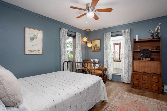 907 Broadmoor St, Amarillo, TX 79106 - bedroom with multiple windows, ornamental molding, and a ceiling fan