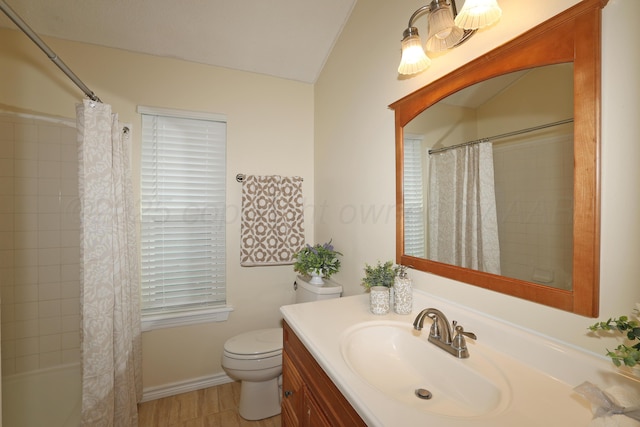 7426 Jameson Dr, Amarillo, TX 79121 - full bathroom with vanity, lofted ceiling, and shower / bath combo