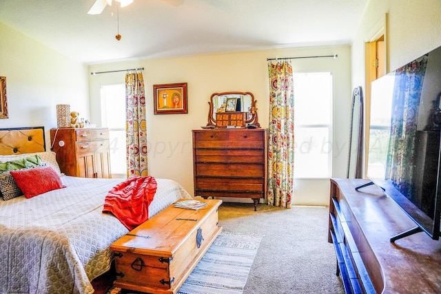 bedroom featuring carpet flooring and ceiling fan