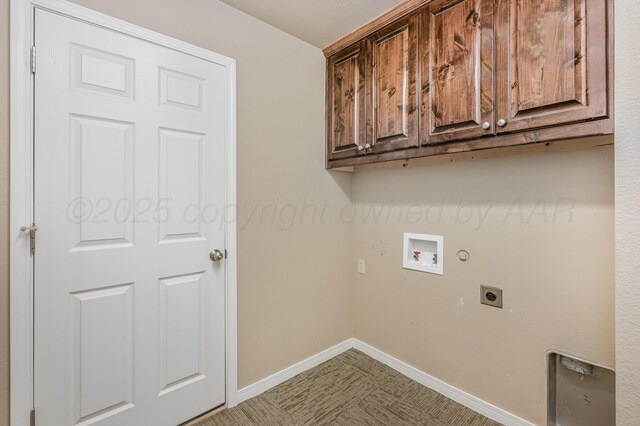 7110 Bennett St, Amarillo, TX 79119 - laundry room with electric dryer hookup, cabinet space, hookup for a washing machine, and hookup for a gas dryer