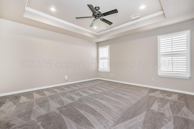 7110 Bennett St, Amarillo, TX 79119 - carpeted empty room with a raised ceiling, a ceiling fan, crown molding, and recessed lighting