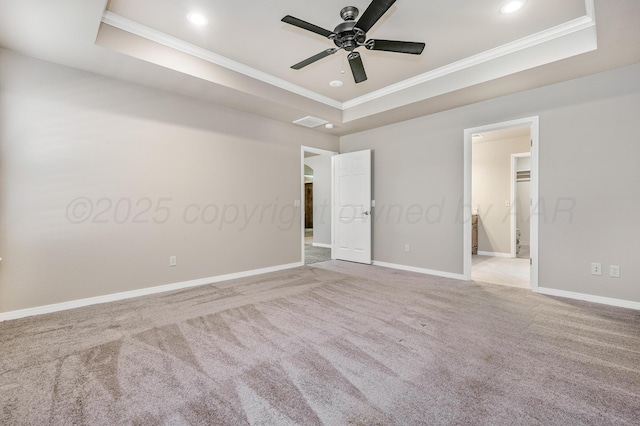 7110 Bennett St, Amarillo, TX 79119 - carpeted spare room with a tray ceiling, crown molding, ceiling fan, and recessed lighting