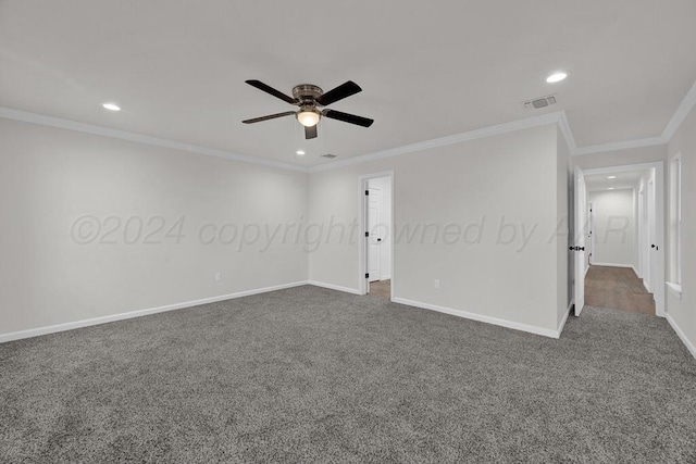 4204 Roxton Dr, Amarillo, TX 79109 - unfurnished room with dark colored carpet, a ceiling fan, recessed lighting, and ornamental molding