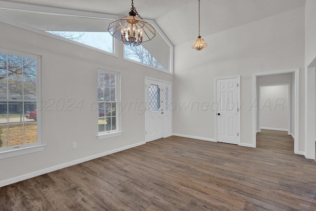 4204 Roxton Dr, Amarillo, TX 79109 - entryway featuring a chandelier, dark wood finished floors, and high vaulted ceiling