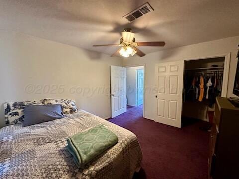 1512 N Tyler St, Amarillo, TX 79107 - bedroom featuring dark colored carpet, ceiling fan, and a closet