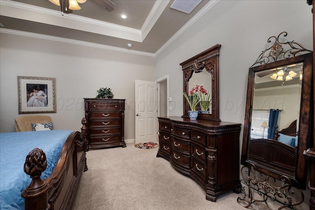 7808 Pineridge Dr, Amarillo, TX 79119 - bedroom featuring light carpet, crown molding, and a raised ceiling