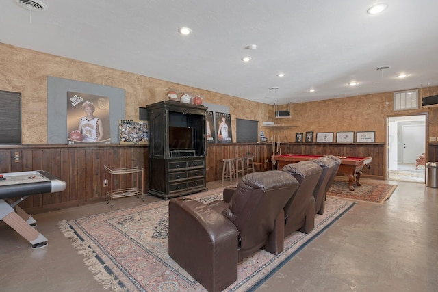 3408 Carlton Dr, Amarillo, TX 79109 - living area with finished concrete flooring, recessed lighting, and billiards